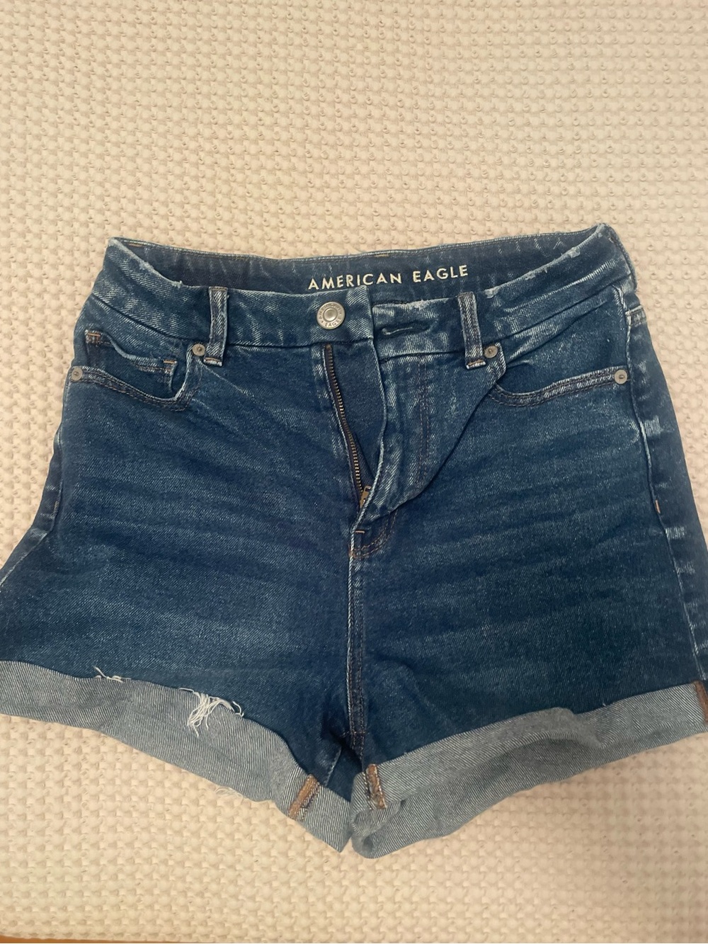 American Eagle Outfitters Dark Blue Rolled-Hem Denim Shorts